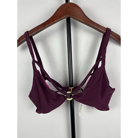 Isla Aditi Purple Strappy Gold Hardware Triangle Bikini Top ONLY Size M - Picture 2 of 5